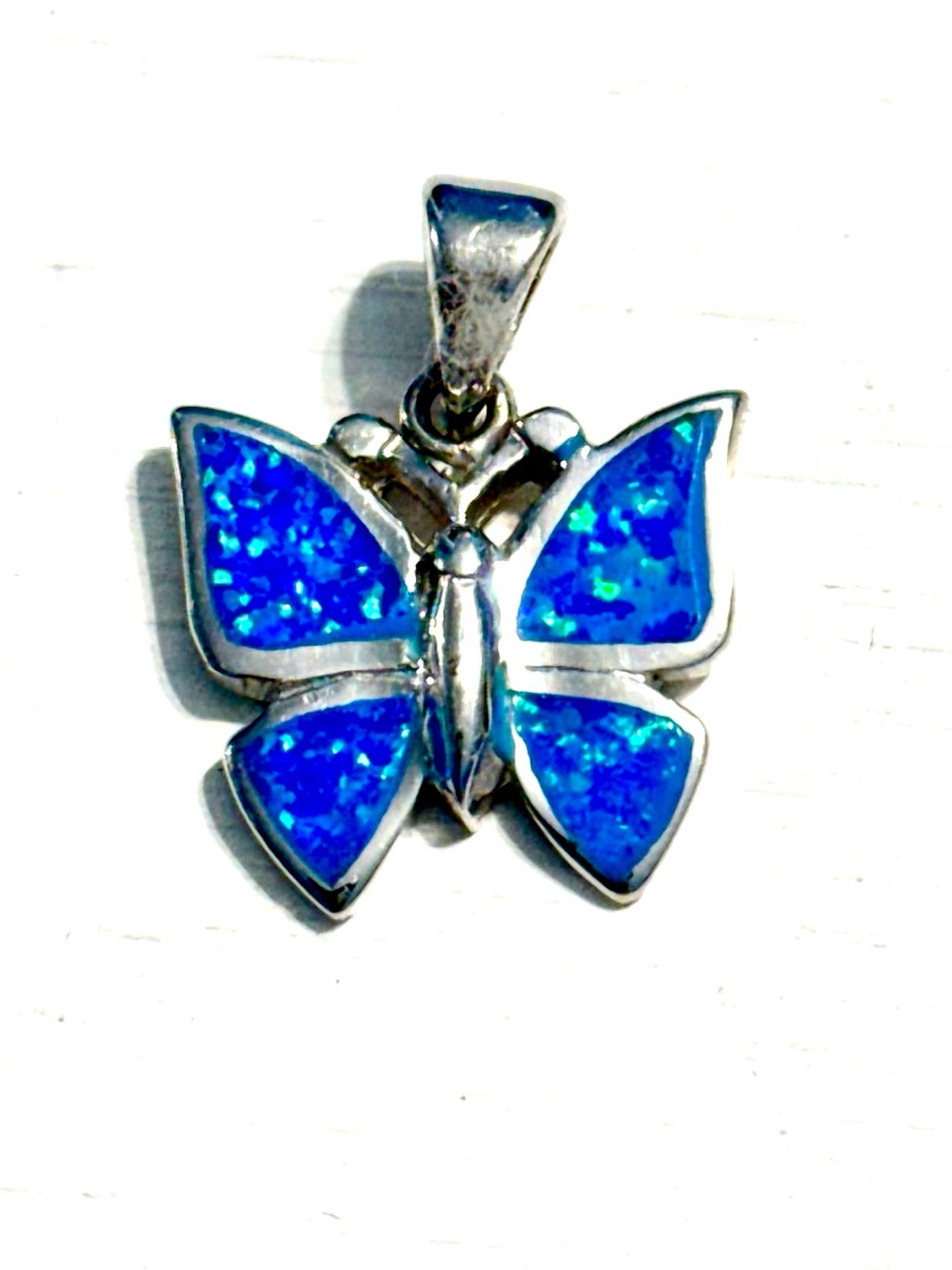 Sterling Silver Blue Opal Butterfly Pendant - Women’s Jewelry